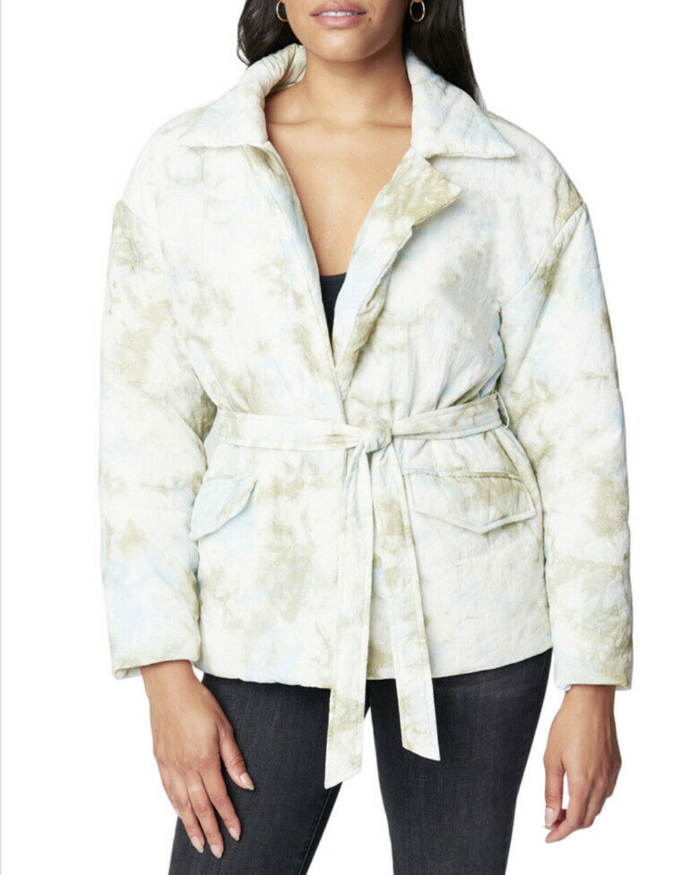 Blanknyc Puffer Jacket Belted Waist Flap Pockets Long Sleeve Multicolor Medium